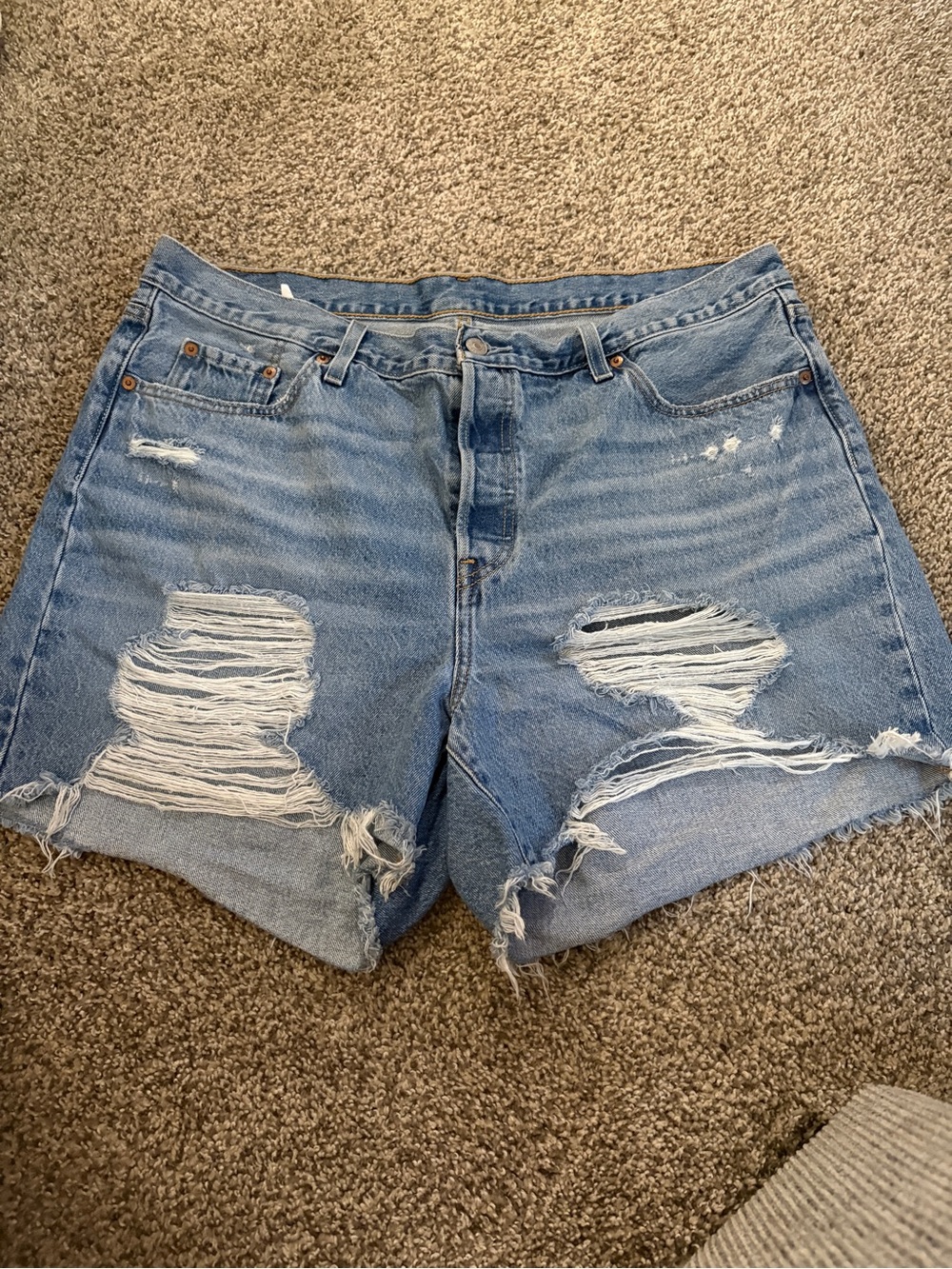 Levi's Light Blue 501 Distressed Denim Shorts